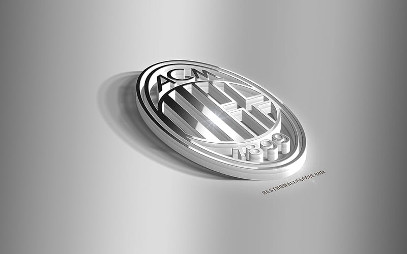 AC Milan, 3D steel logo, Italian football club, 3D emblem, Milan, Italy, AC Milan metal emblem, Serie A, football, creative 3d art, Rossoneri, HD wallpaper