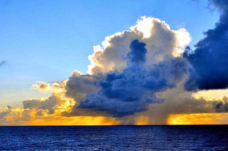 RAINCLOUDS, nature, sun, clouds, sea, HD wallpaper