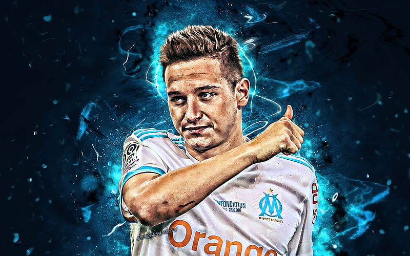 Florian Thauvin, close-up, Olympique Marseille FC, french footballers, soccer, Ligue 1, Thauvin, football, neon lights, HD wallpaper