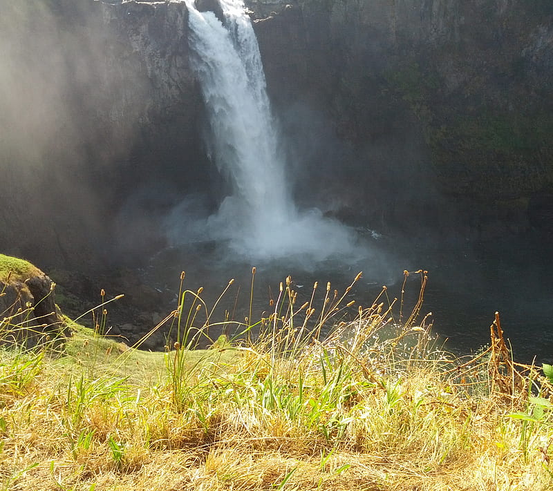 Snoqualmie Falls, grass, nature, waterfall, HD wallpaper