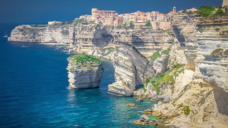 City Coastline Corsica France Saint-Julien Rock Travel, HD wallpaper