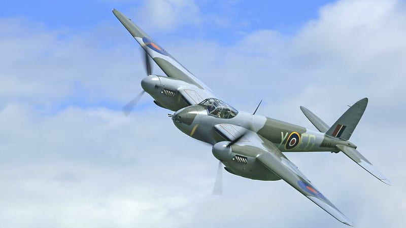 WWII De Havilland Mosquito, guerra, plane, ww2, fighter, british, bomber, propeller, HD wallpaper