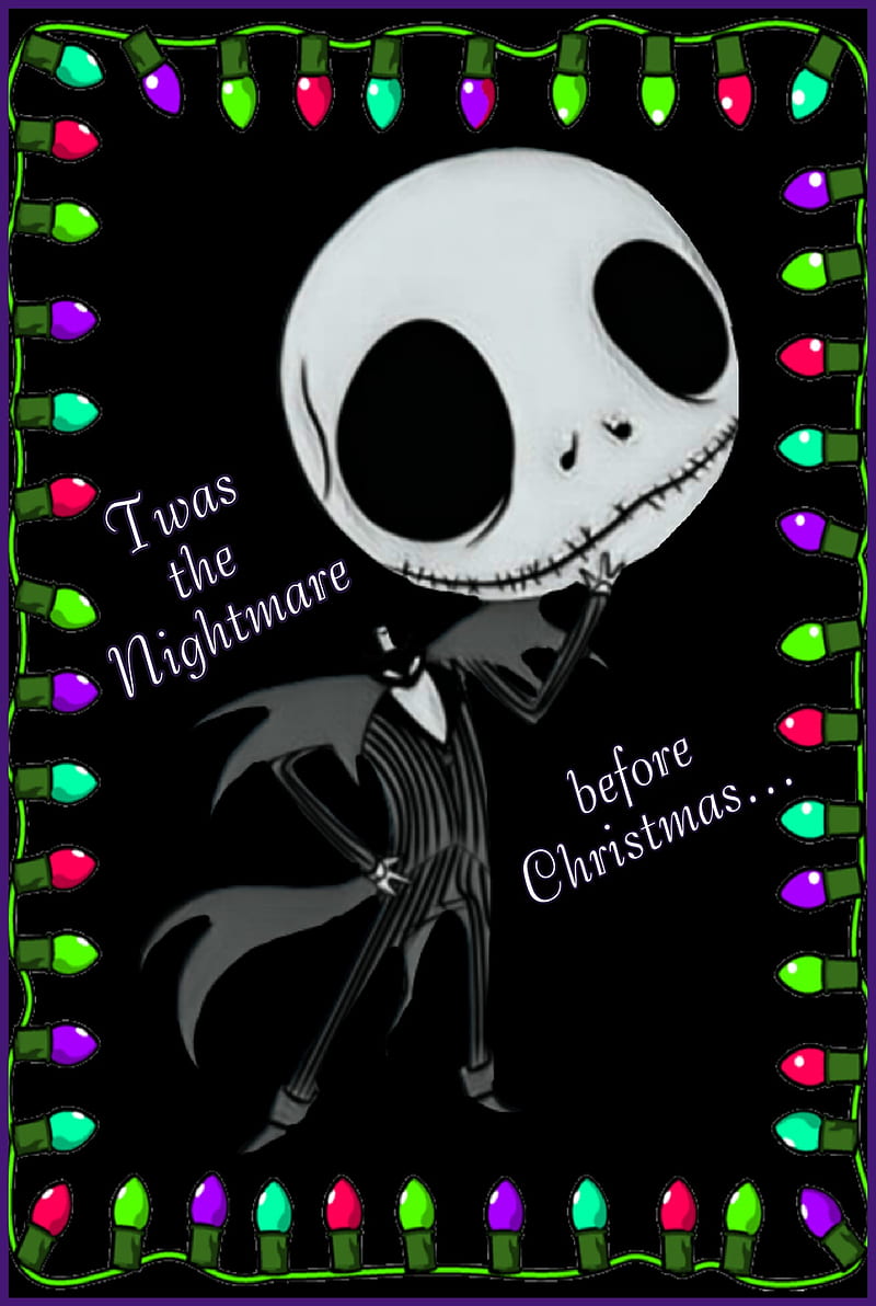 Nightmare B4 Xmas, christmas, jack skellington, christmas lights, purple, black, green, skeleton, HD phone wallpaper