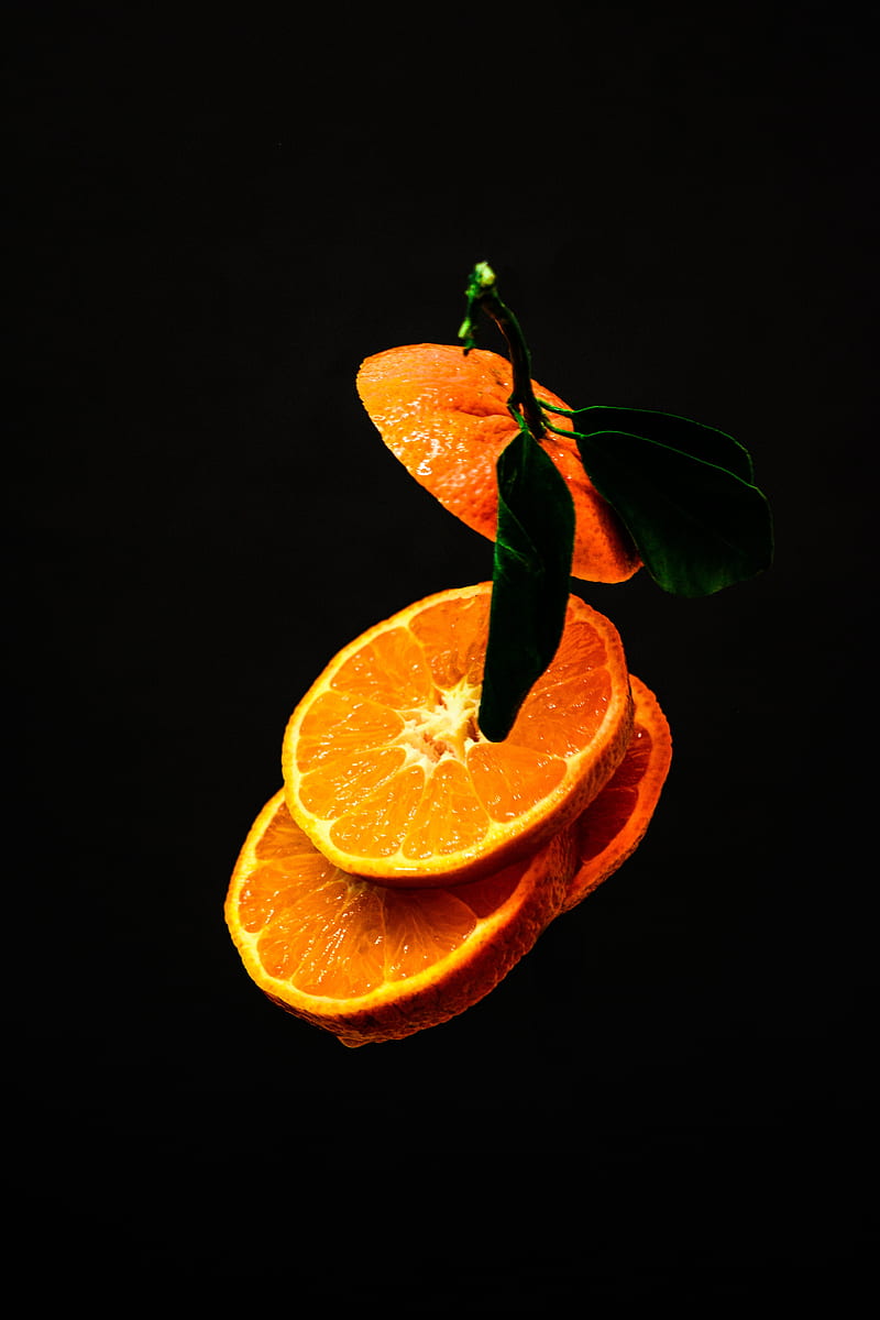 orange, slice, fruit, dark, HD phone wallpaper