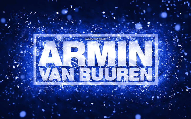 Armin van Buuren dark blue logo dutch DJs, dark blue neon lights, creative, dark blue abstract background, Armin van Buuren logo, music stars, Armin van Buuren, HD wallpaper