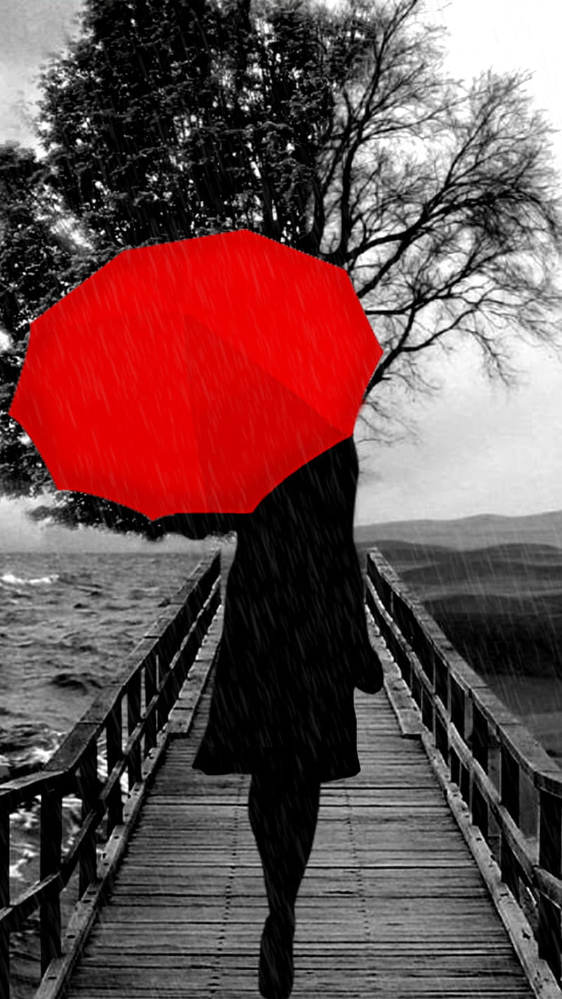 The Sad Red, boat, boats, end, girl, new, rain, sad girl, umbrella, HD  phone wallpaper | Peakpx