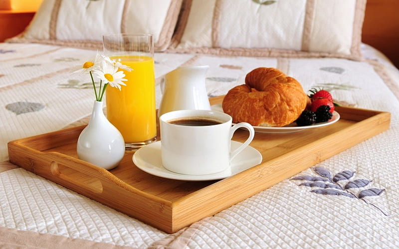 Breakfast in bed, breakfast, coffee, food, bed, HD wallpaper