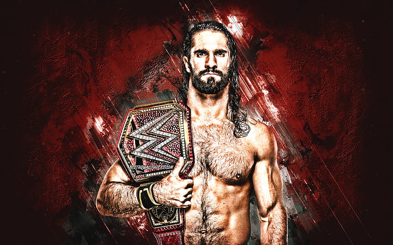 Seth Rollins, portrait, American wrestler, WWE, red stone background, USA, Colby Lopez, HD wallpaper