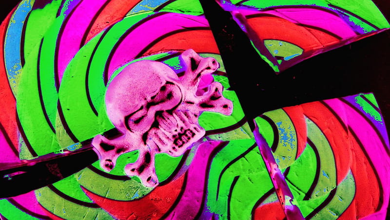 Psychedelic Skull, swirlspsychedelic, colors, cross bones, skull, HD wallpaper