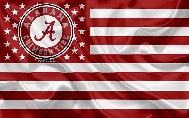 Alabama Crimson Tide, American football team, creative American flag, red white flag, NCAA, Tuscaloosa, Alabama, USA, Alabama Crimson Tide logo, emblem, silk flag, American football, HD wallpaper