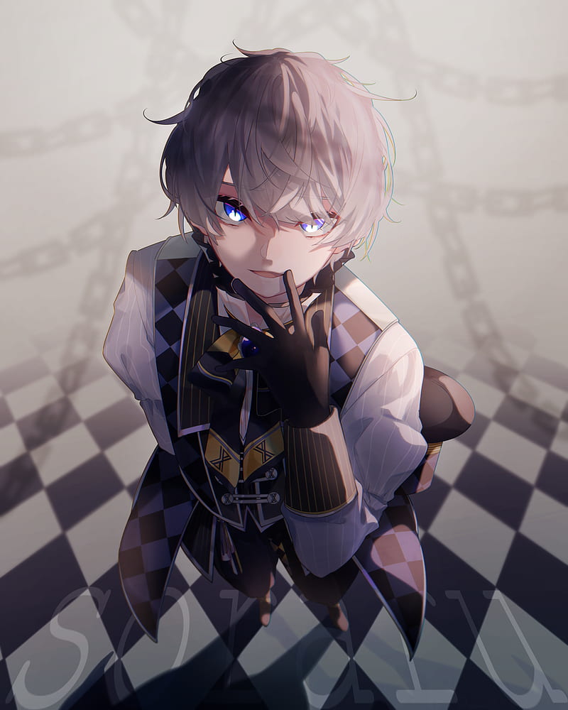 Utaite, gloves, glowing eyes, Male, checkerboard, checkered, chains, chess floor, HD phone wallpaper