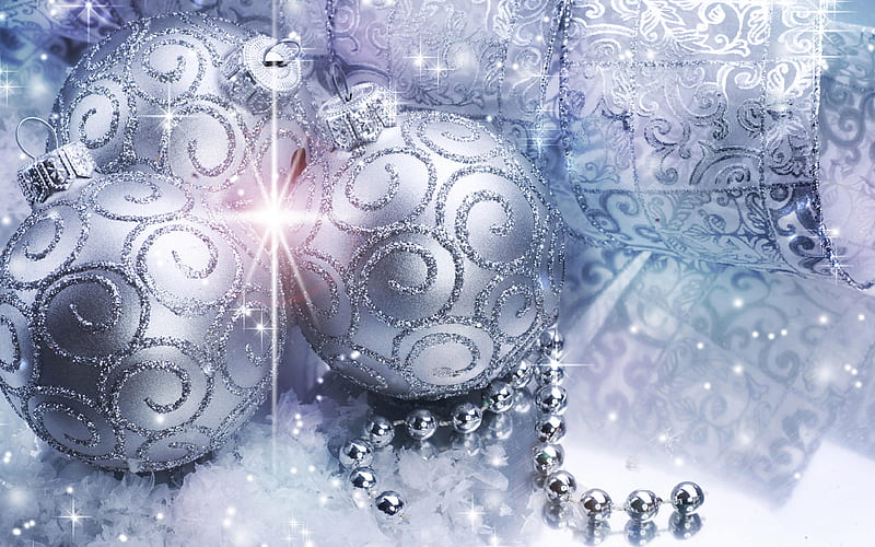 silver christmas balls, glare, bokeh, silver tinsel, christmas lanterns, Happy New Year, christmas decorations, xmas balls, silver christmas backgrounds, new year concepts, Merry Christmas, HD wallpaper