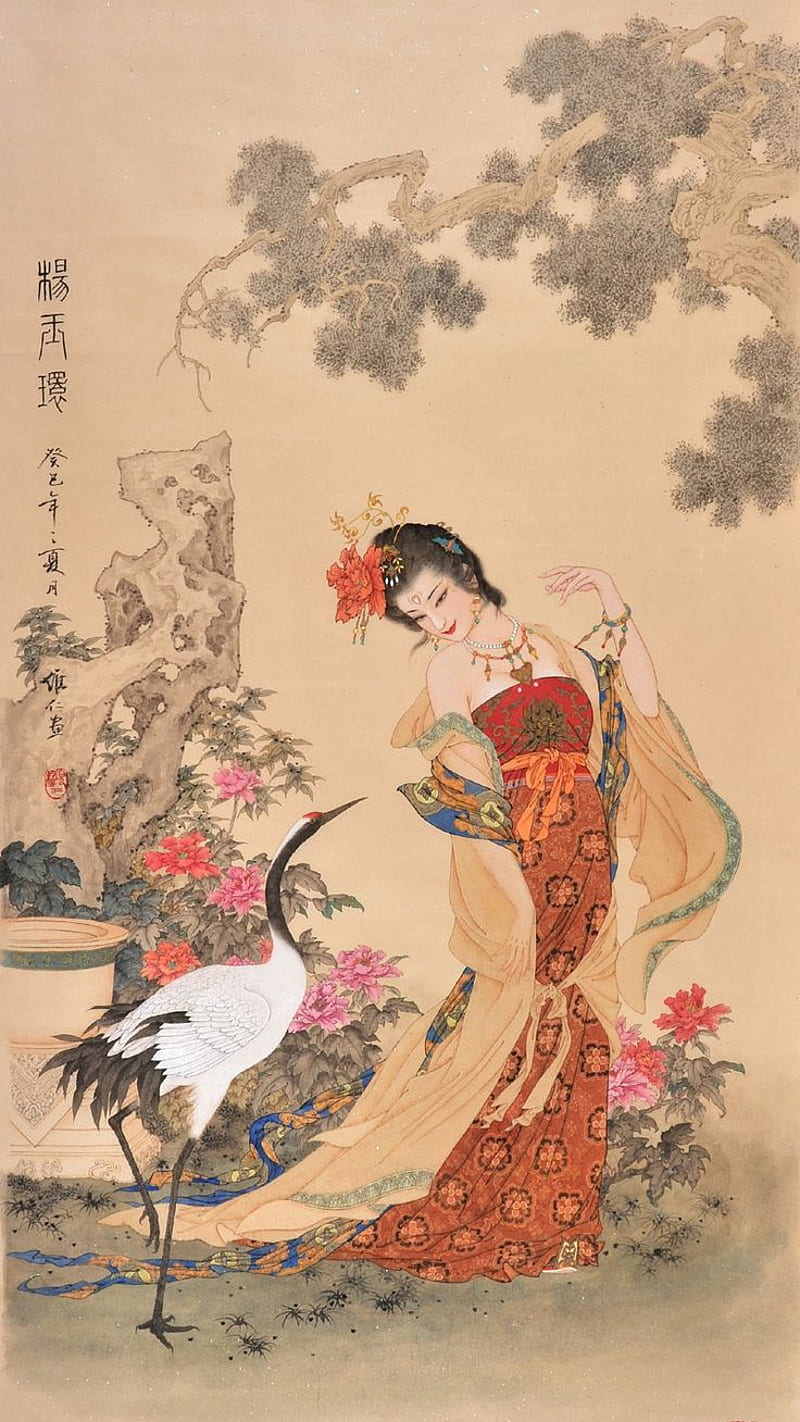 Chinese Art, brush, color, giseng, lady, paint, princess, HD phone wallpaper