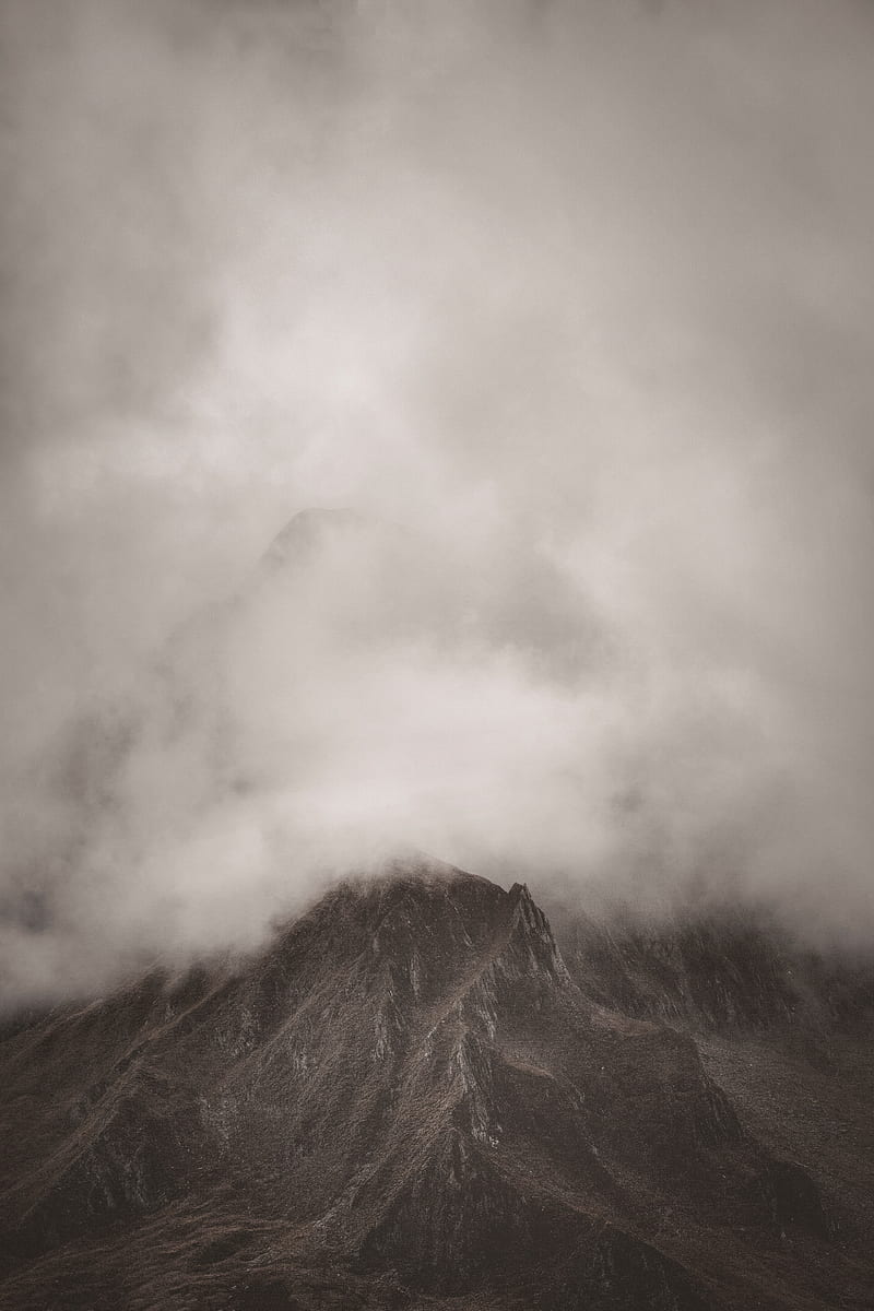mountains, clouds, fog, peak, nature, HD phone wallpaper