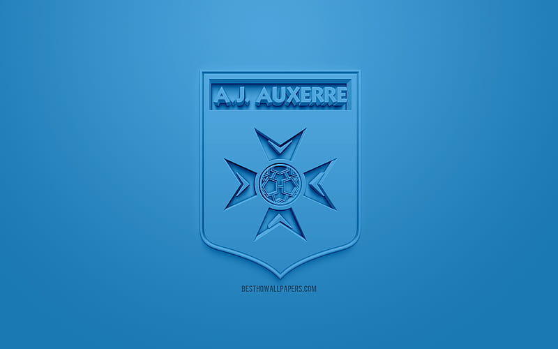 AJ Auxerre, creative 3D logo, blue background, 3d emblem, French football club, Ligue 2, Auxerre, France, 3d art, football, stylish 3d logo, HD wallpaper