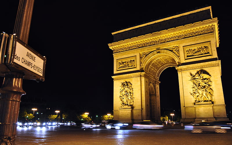 Avenue des Champs Elysees, architecture, monument, arch, sign, evening, street, HD wallpaper