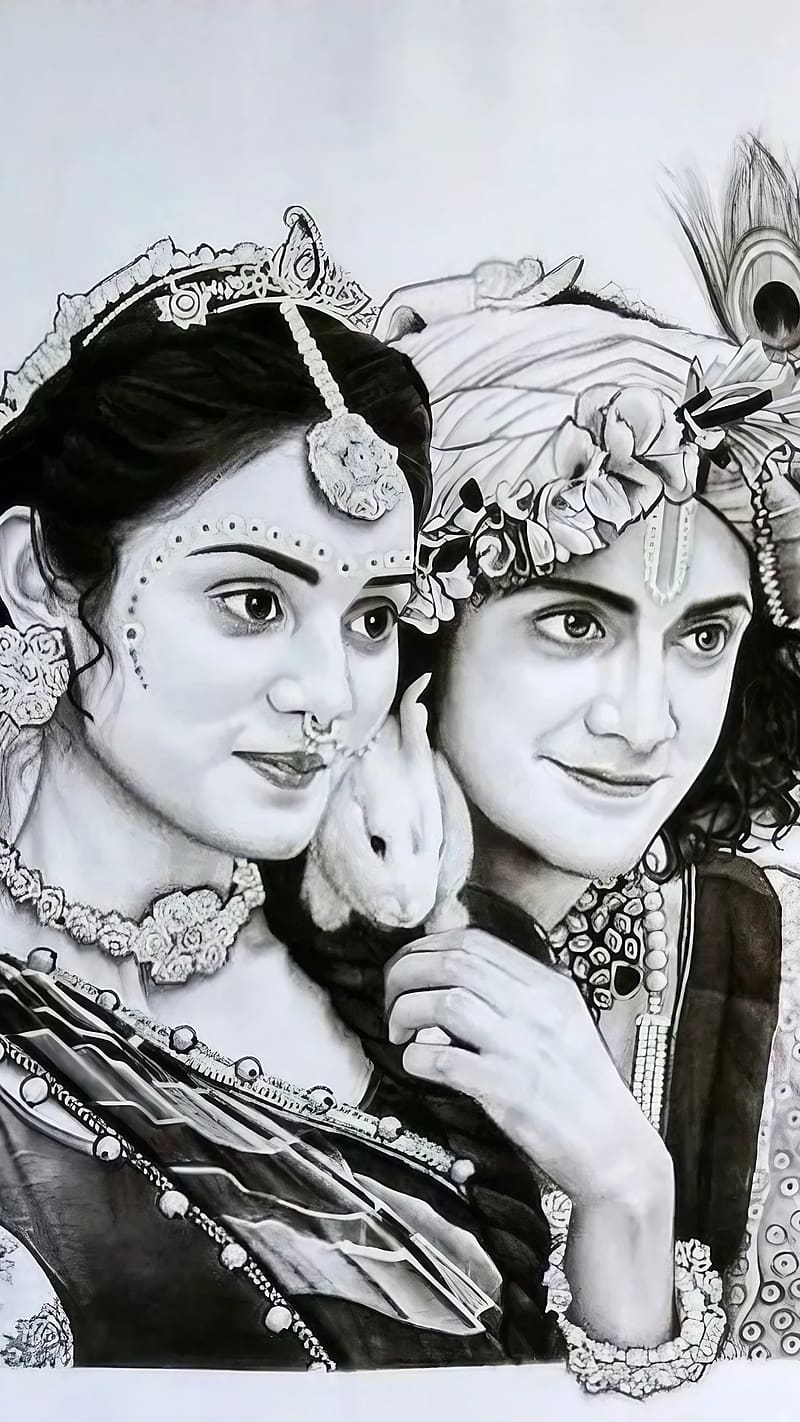 Share 73+ sketch radha krishna drawing