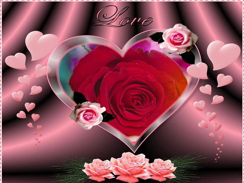 Beautiful Love Heart.!!, Beautiful love heart, valentine heart, love heart, beautiful love, writing, pink roses, pink heart, sweet heart, HD wallpaper