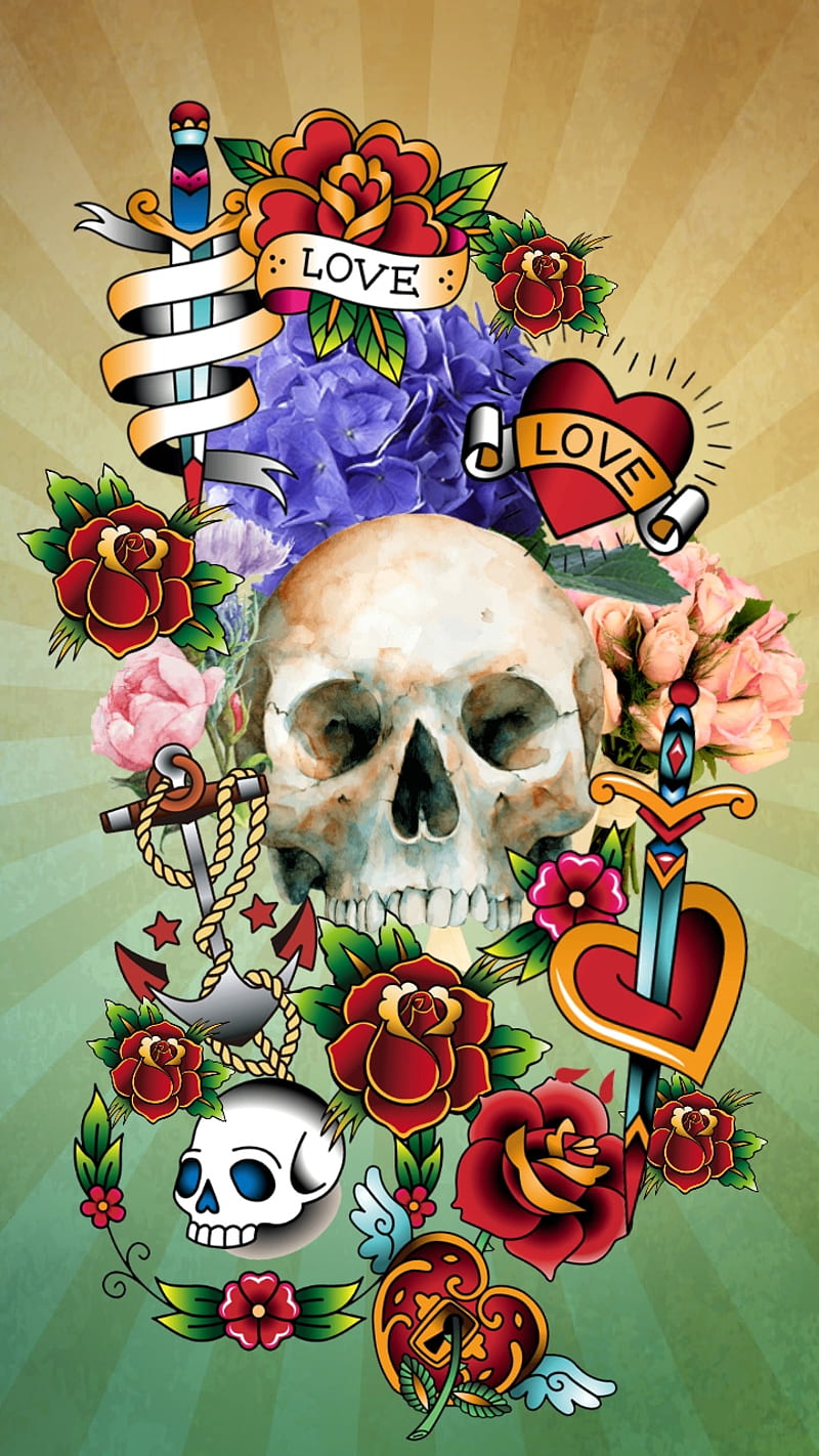 Forever and a Day, dead, flowers, love, pastel, red, roses, skull, sugar, sword, HD phone wallpaper