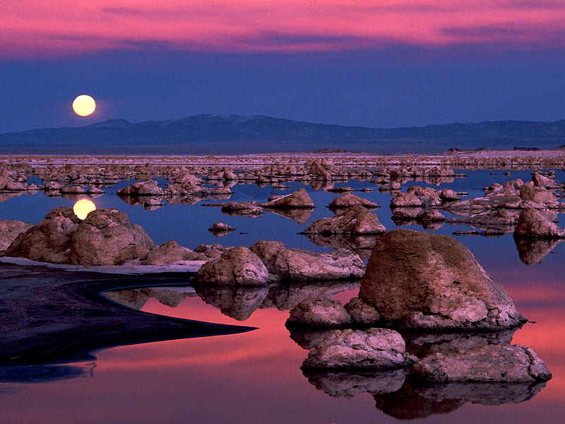 Moonrise at Mono Lake California, landscap, moonrise, california, nature, mono lake, lake, HD wallpaper