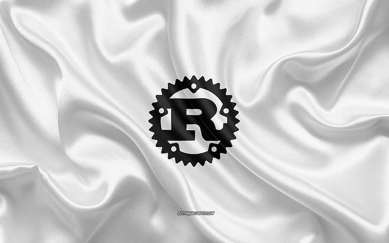 Rust logo, white silk texture, Rust emblem, programming language, Rust, silk background, HD wallpaper