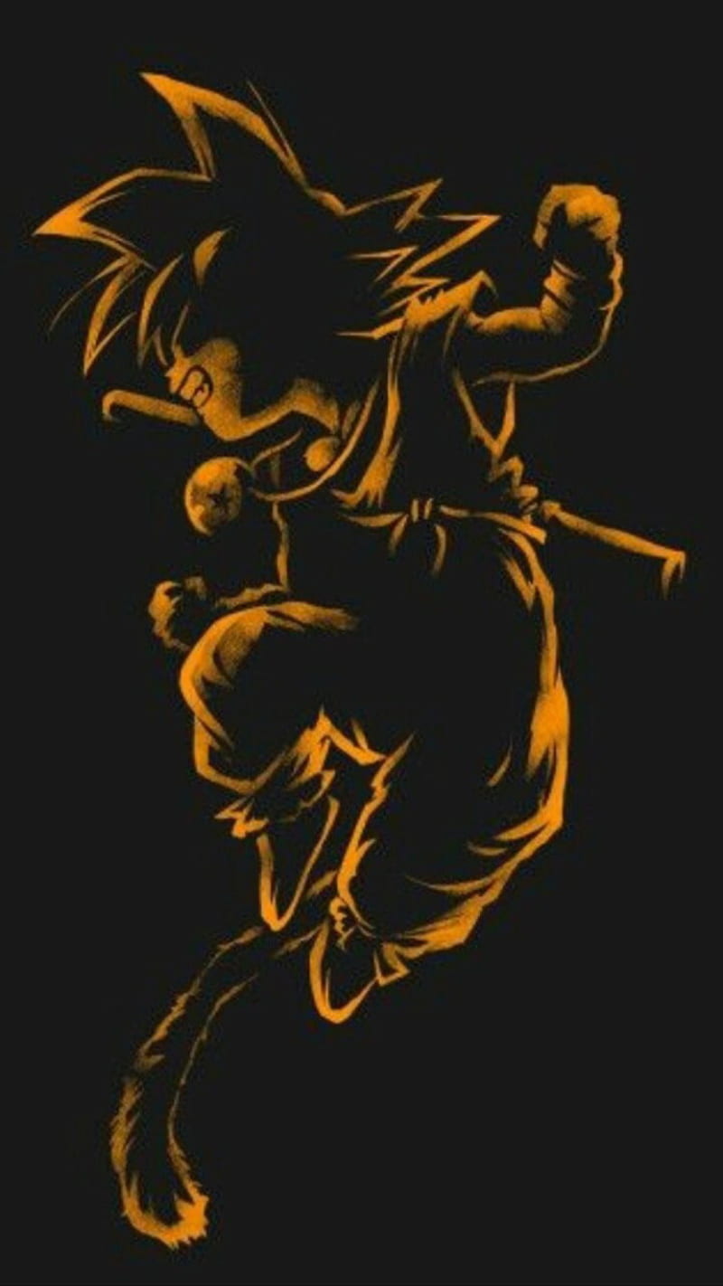 Young Goku jumping, ball, black, dragon, kid, orange, HD phone wallpaper