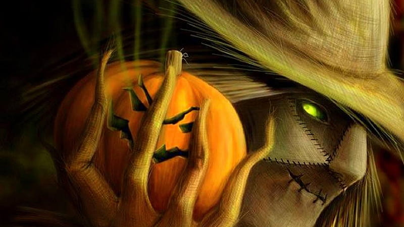 Spooky Scarecrow With Pumpkin Halloween, HD wallpaper