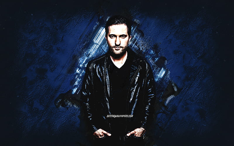 Deniz Koyu, Turkish DJ, portrait, blue stone background, German DJ, Deniz Akсakoyunlu, HD wallpaper