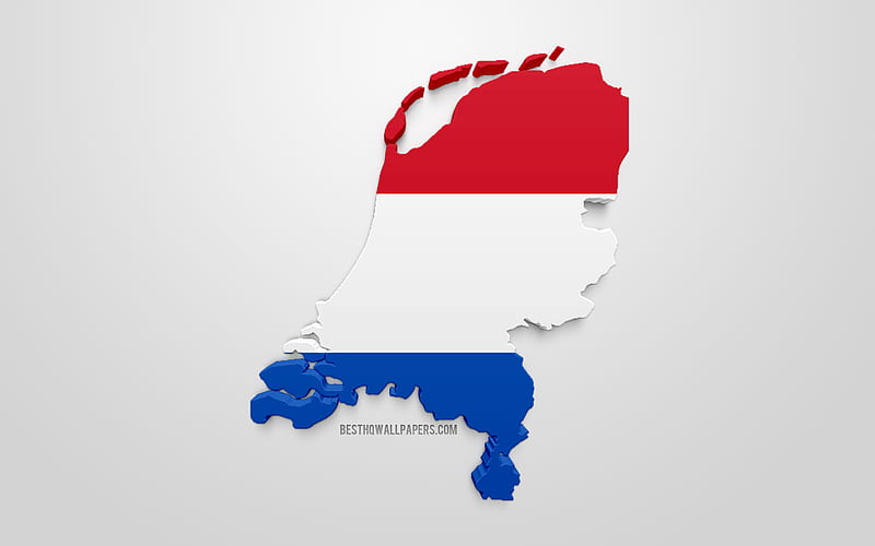 3d flag of Netherlands, silhouette map of Netherlands, 3d art, Netherlands flag, Europe, Netherlands, geography, Netherlands 3d silhouette, HD wallpaper