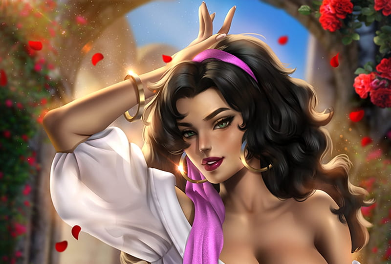 Esmeralda, ayyasap, fantasy, gipsy, girl, gitana, face, HD wallpaper