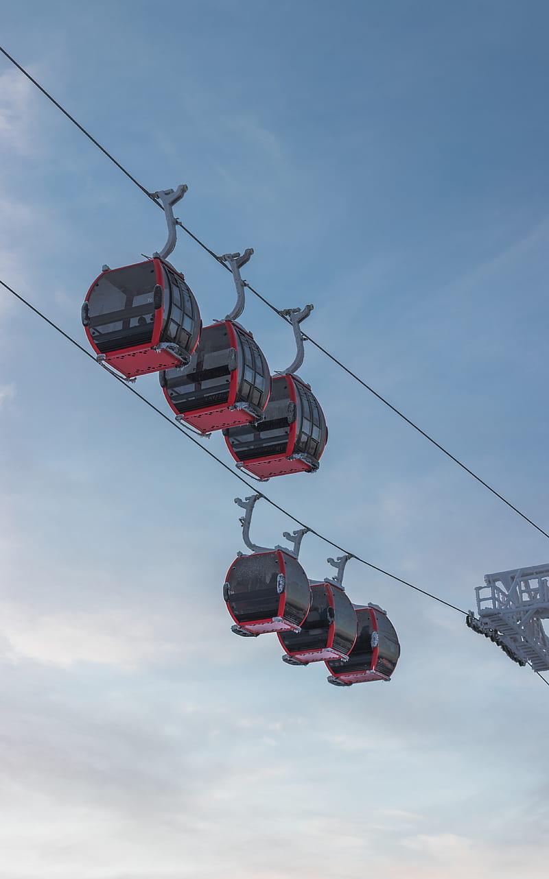 red and black cable cars under blue sky, HD phone wallpaper