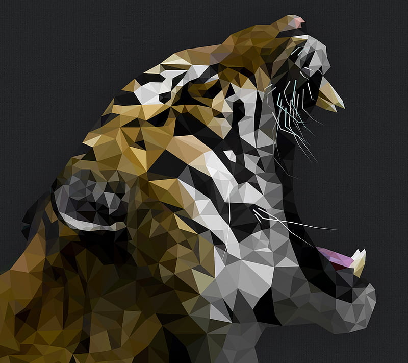 Abstract Tiger, 3d, animal, cat, polygon, HD wallpaper