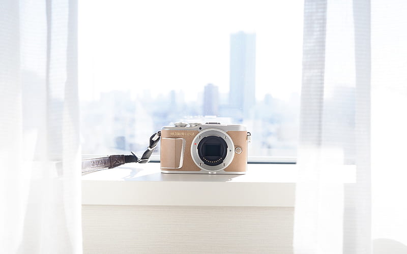 olympus, old camera, window sill, graphy concepts, graphers, HD wallpaper