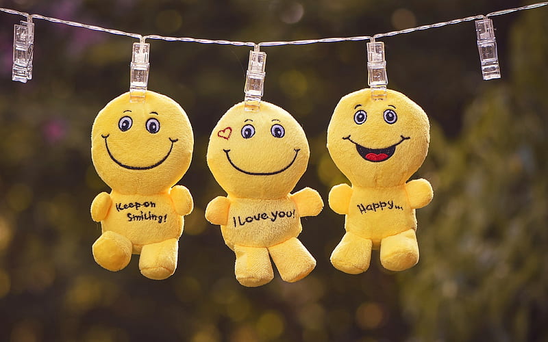 Smileys, yellow, dolls, clothespins, funny, HD wallpaper