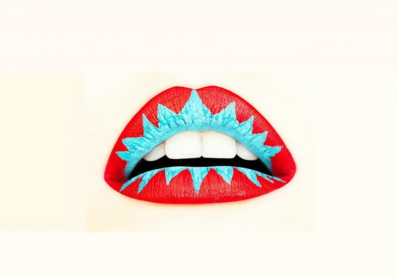 red-blue-mouth-red-mouth-white-lips-minimalism-make-up-blue-hd