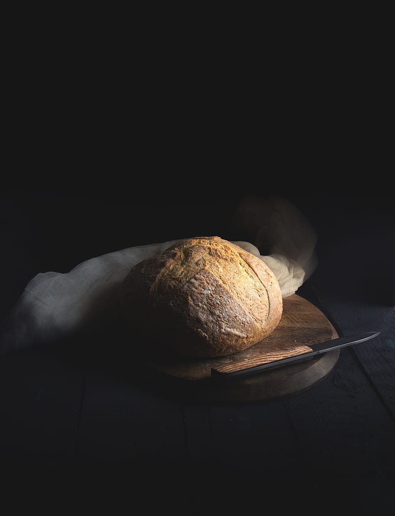 baked bread beside knife on wooden board, HD phone wallpaper