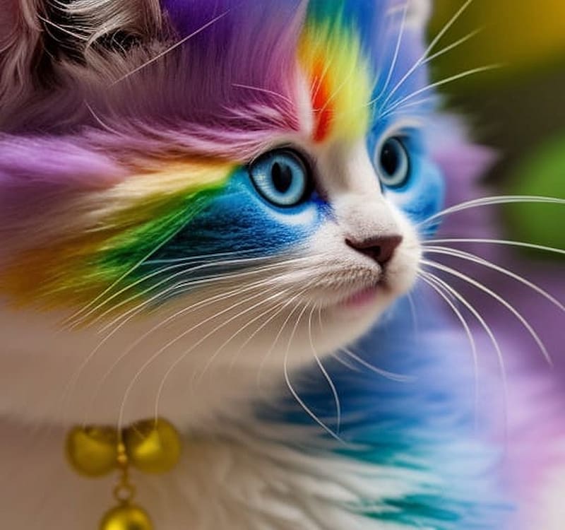 Rainbow Cat, cats, fantasy, rainbow, animals, AI art, HD wallpaper
