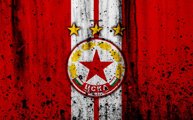 FC CSKA Sofia, grunge, Parva Liga, soccer, football club, Bulgaria, CSKA Sofia, logo, art, stone texture, CSKA Sofia FC, HD wallpaper