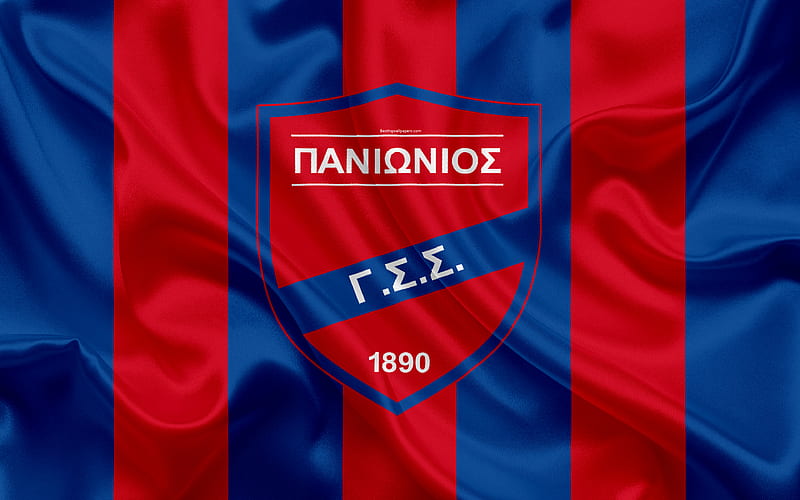 Panionios FC Greek football club, emblem, Panionios logo, Super League, championship, football, Nea Smirni, Greece, silk texture, flag, HD wallpaper