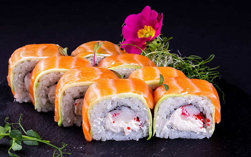 sushi, Japanese cuisine, rolls, california rolls, Japanese dishes, HD wallpaper