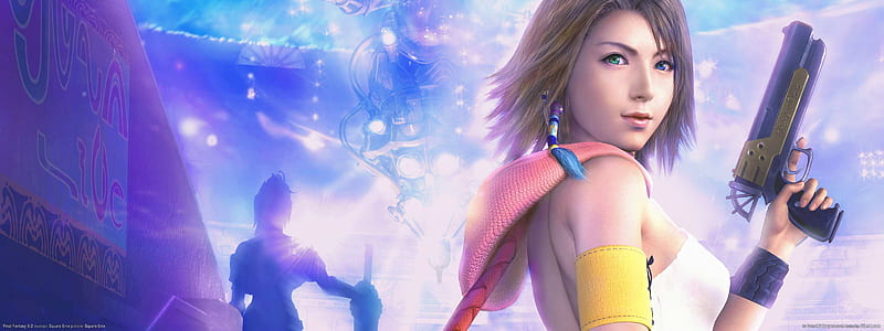 Final Fantasy, pretty, action, cg, video game, digital art, fantasy, gun, girl, beauty, dual screen, HD wallpaper