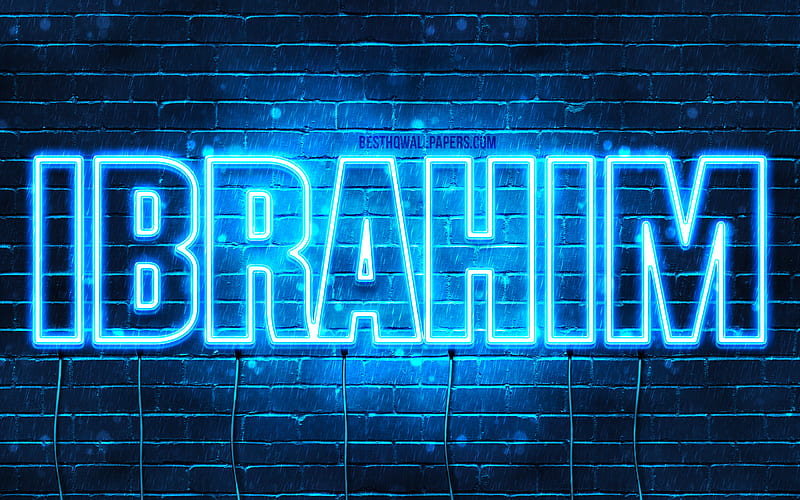 Ibrahim with names, horizontal text, Ibrahim name, blue neon lights, with Ibrahim name, HD wallpaper