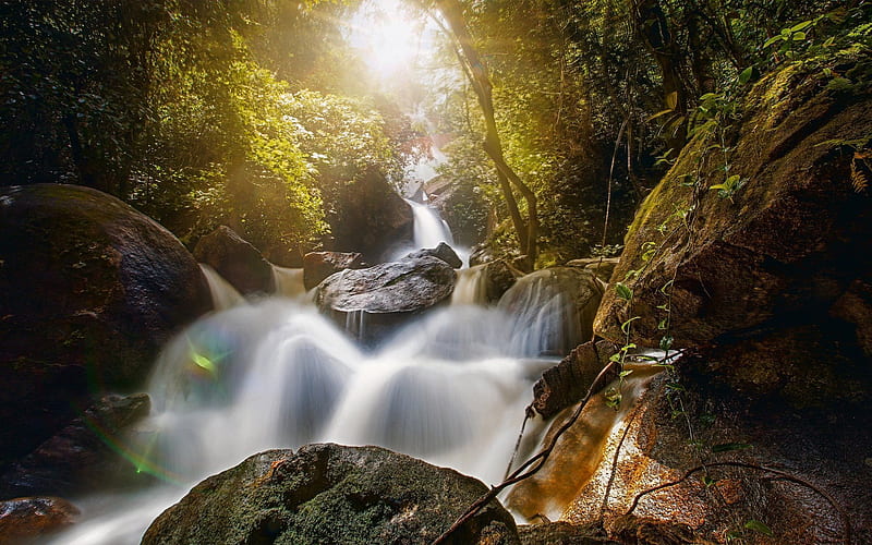 water, brazil, stones, bridal veil falls, forest, bonito, waterfall, pernambuco, HD wallpaper