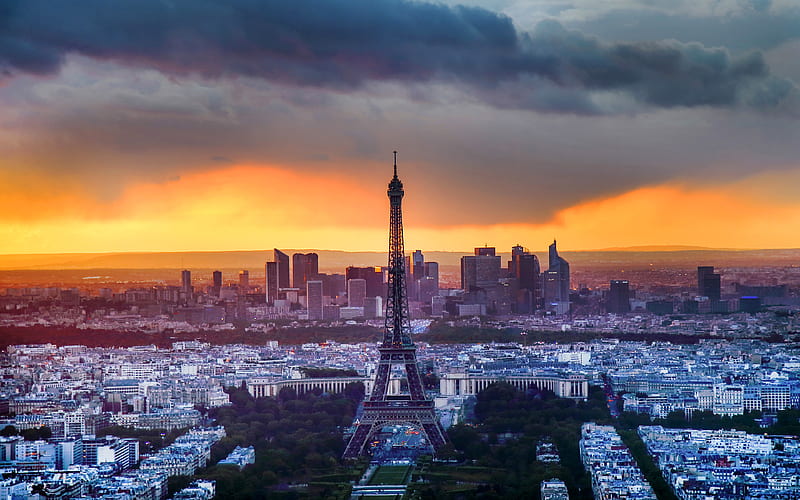 Eiffel Tower, sunset, Europe, Paris, France, french landmarks, HD wallpaper