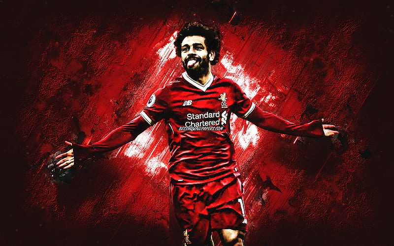 Mohamed Salah, Egyptian footballer, Liverpool FC, portrait, creative art, red creative background, football star, Premier League, England, football, HD wallpaper