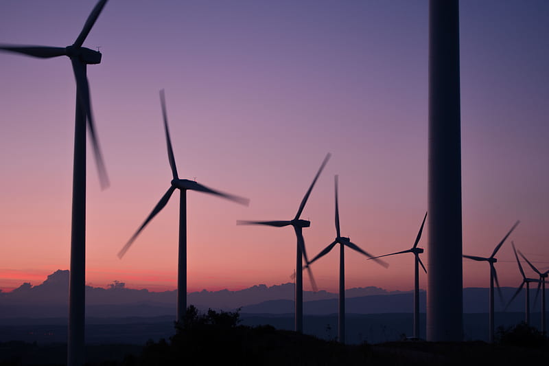 silhouette of wind turbines during sunset, HD wallpaper