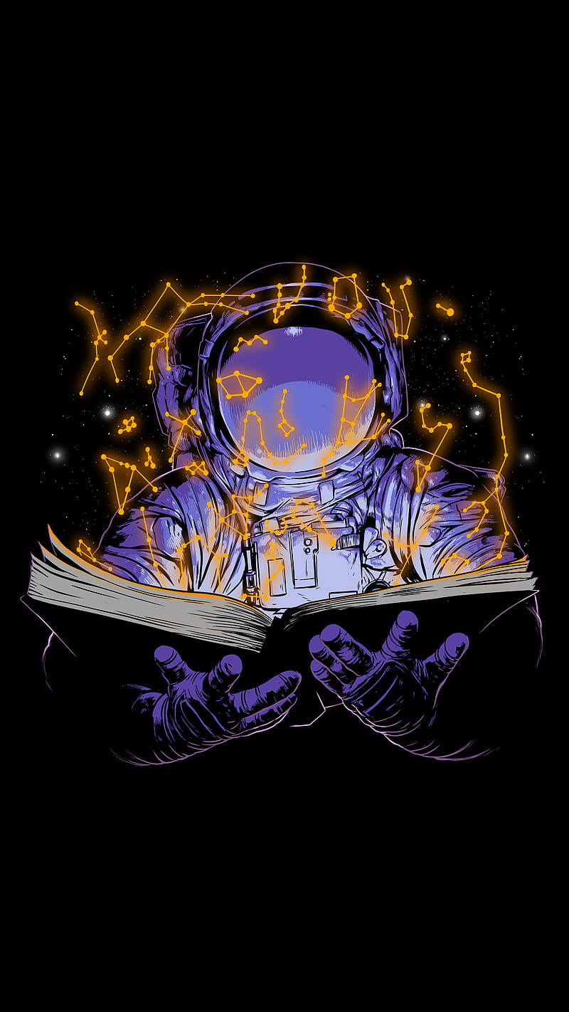 The Book Of Stars, Digital, astronaut, fantasy, illustration, reading, space, spacemen, HD phone wallpaper