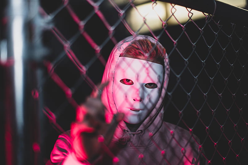 man, mask, anonymous, hood, mesh, HD wallpaper