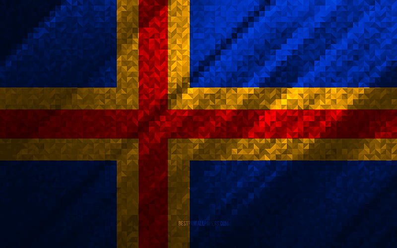 Flag of Aland Islands, multicolored abstraction, Aland Islands mosaic flag, Europe, Aland Islands, mosaic art, Aland Islands flag, HD wallpaper