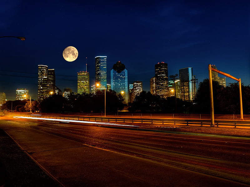 Houston Night, united states, houston, texas, skyline, HD wallpaper